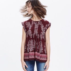 Madewell- Burgundy Pleated Flowy Floral Top- XXS